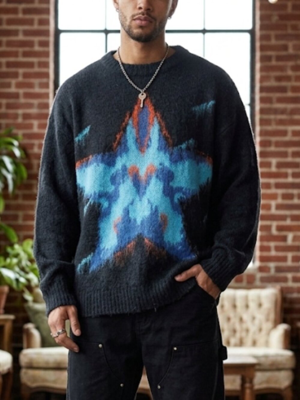 NWT Aelfric Eden Star Graphic Sweater Oversized Knit Unisex Mens Womens Size S